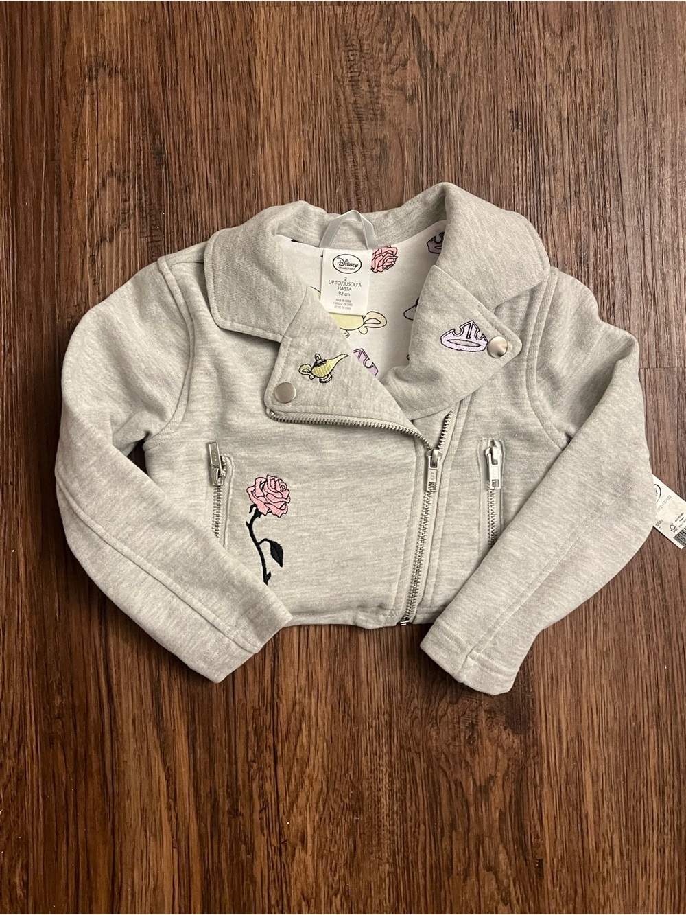 Disney Light Gray Moto Jacket Snow White aurora jasmine Cinderella - Picture 2 of 8